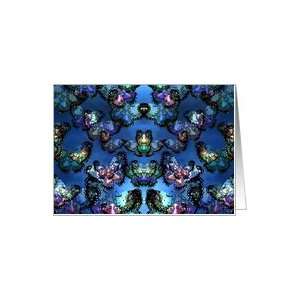  Blue abstract butterflies fly black note card Card: Health 