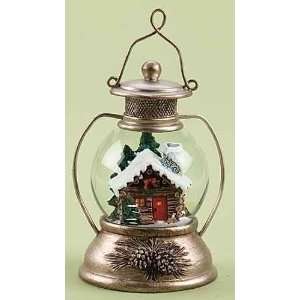  6 Lantern with Wintery Log Cabin Scene Christmas Snow 