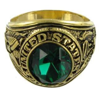 US Army Ring 14K GP Emerald Green CZ Made in USA SZ 10  