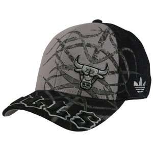 adidas Chicago Bulls Black Gray Tatted Structured Flex Fit Hat  