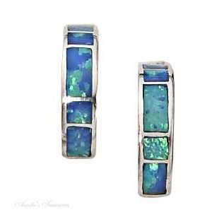  Sterling Silver Imitation Blue Opal Cuff Earrings: Jewelry