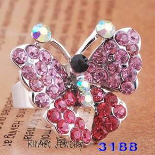 6p Butterfly 25*29MM AB Rhinestone Crystal Clear Adjustable Party 