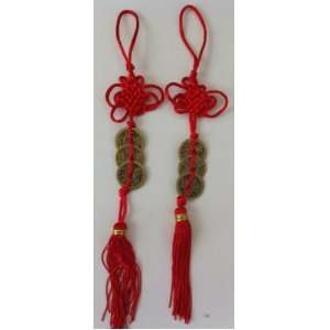  Feng Shui I ching Prosperity Coins with Tassel 2 Sets of 3 