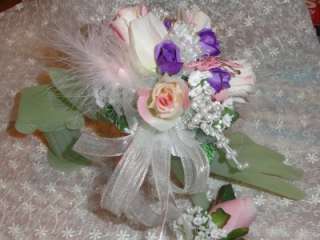 Wrist Corsage Boutonniere Set Prom Wedding Anniversary Pink Purple 