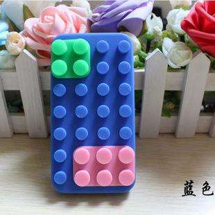 Blue LEGO STYLE BUILDING BLOCKS SILICONE CASE COVER FOR APPLE iPHONE 4 
