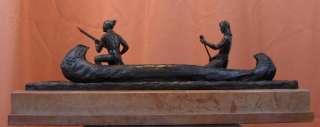 Native American Indian Warriors Canoe Bronze Statue  