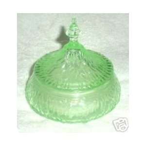  Green Depression Glass Powder Jar 