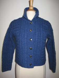 VTG ARAN CRAFTS IRELAND WOOL FISHERMANS CABLE KNIT CARDIGAN SWEATER S 