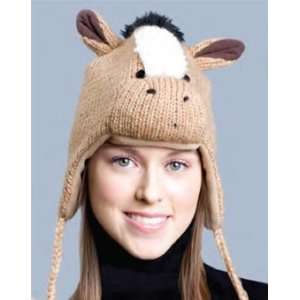  Horse Wool Pilot Animal Hat with Poms 