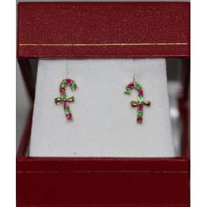  14K Yellow Gold Christmas Stud Earrings (christmas stick 