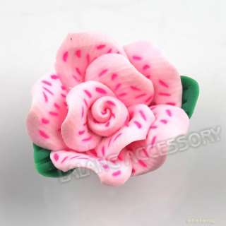 35x 110443+ Pink&white Dot Rose Flower Charms Flatback Polymer Clay 