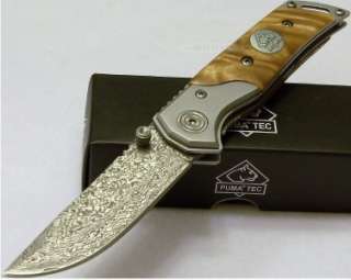   German Damascus Blade Thuya Olive Wood Folding Pocket Knife  