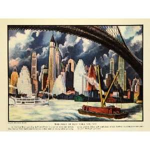 1933 Print Port New York Michigan East River Cityscape Port Ship Art 