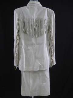 SAKS FIFTH AVENUE White Fringe 2pc Skirt Suit Sz 10  