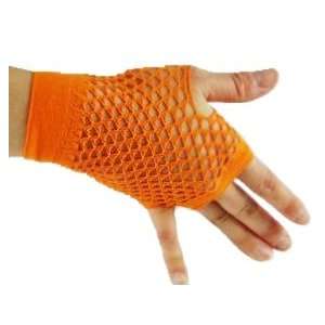    Glam Rock Punk Neon Orange Short Fishnet Gloves