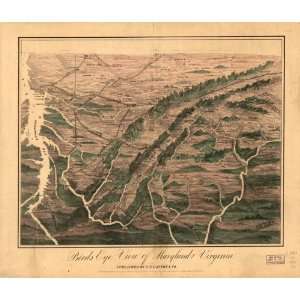  Civil War Map Birds eye view of Maryland and Virginia 