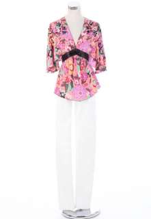 BLUGIRL PINK FLORAL SILK TOP WITH SHINING DECO IT40 NWT  