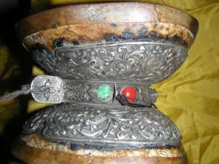 Rare Old Tibetan Ritual Pure Silver Kapala Damaru Drum  