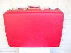 Vintage Red Hard Shell Vinyl Luggage Suitcase 26x19x8 Clean Inside 