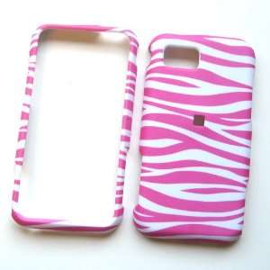   Protector Hard Case Rubber Feel Leather Paint Cover White & Pink Zebra