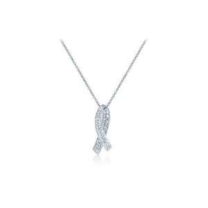  14k White Gold Diamond Breast Cancer Ribbon Necklace (0.31 