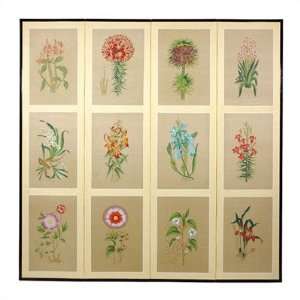  Twelve Small Flowers Folding Silk Room Divider Furniture & Decor