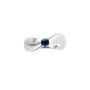  Blue Sapphire Solitaire Wave Ring in 14K White Gold 3.0 Jewelry
