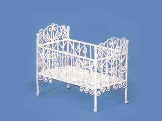 Dollhouse Miniature Fancy White Wire Crib #WCWW02  