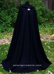 Black Hooded Wool Cloak Medieval Cape Bridal Wicca SCA  