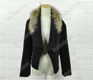 Womens Korea Winter Fashion Faux Fox Fur Collar Short Woolen Coat New 
