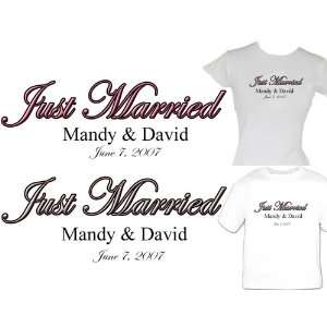  2 Custom Just Married Wedding T Shirts Personalized Script 