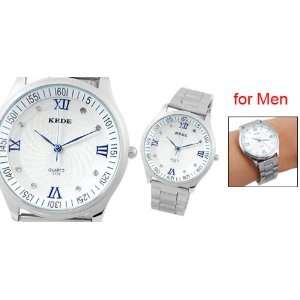   Silver Tone Band Round White Dial Rome Number Watch