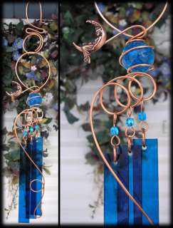   Moon Goddess Stained Glass Wind Chimes Copper Garden Art Sculpture Aq