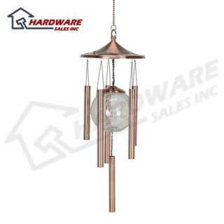   Solar Powered Color Changing Glass Ball Wind Chime Copper  