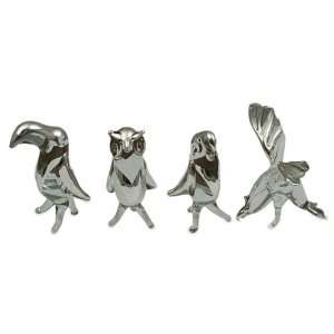  Glass and silver statuettes, Forest Birds (set of 4 