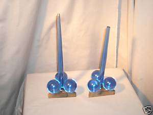 Vintage Blue Lucite Pair of Candleholders Eames Era  