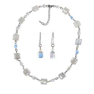  Necklace & Earring Set   N511   Murano Style Glass Squares 