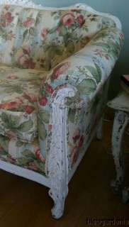 Vintage COTTAGE White Sofa ~ ORNATE FRAME Roses  