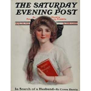 1913 SEP August Cover Girl with Book W. Haskell Coffin   Original 