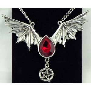  Bat Wing Gothic Vampire Necklace Red Heart Swarvoski 