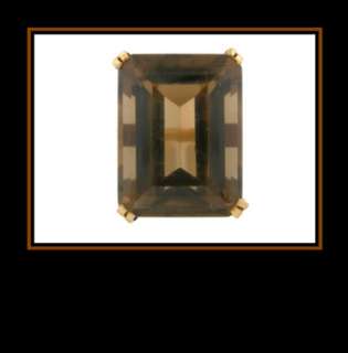 14K Solid Yellow Gold Smoky Quartz Dinner Cocktail Ring  