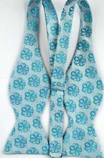 b123 light blue wih cyan floral embroidery on silk mens self bow 