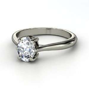  Oval Solitaire Ring, Oval Diamond 14K White Gold Ring 