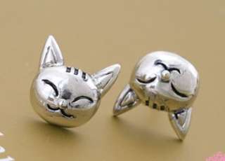 Wholesale 2 Pairs Cute Silver Tone Lovely Fox Head Earring Ear Stud 