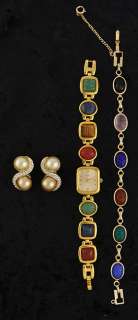 Pc Lot Kenneth Jay Lane Jewelry 1 Watch 1 Scarab Bracelet 1 Pair of 