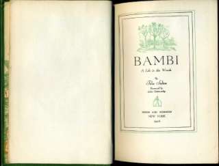 BAMBI A LIFE IN THE WOODS Felix Salten 1928 1ST AMERICAN EDITION HB no 