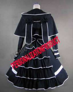Sweet lolita Ball Gown stunning cosplay blue Knee Length dress and 