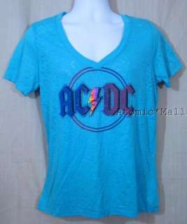Womens AC/DC Rock T Shirt Distressed Rainbow Logo M  