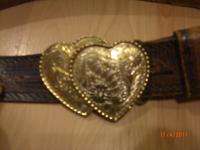 Hand Painted bridle leather double hearts belt  