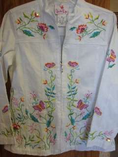 THE QUACKER FACTORY White JACKET XS Extra Small Butterflies Sequins 